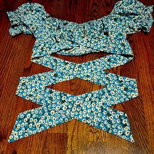 Flowered blue crop top that ties in the back